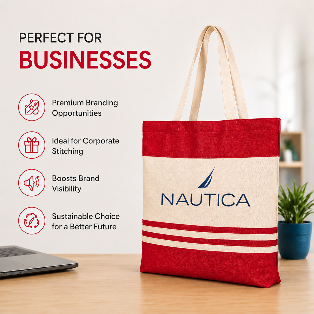 Custom 14x16 Red Tote Bag | 330 GSM
