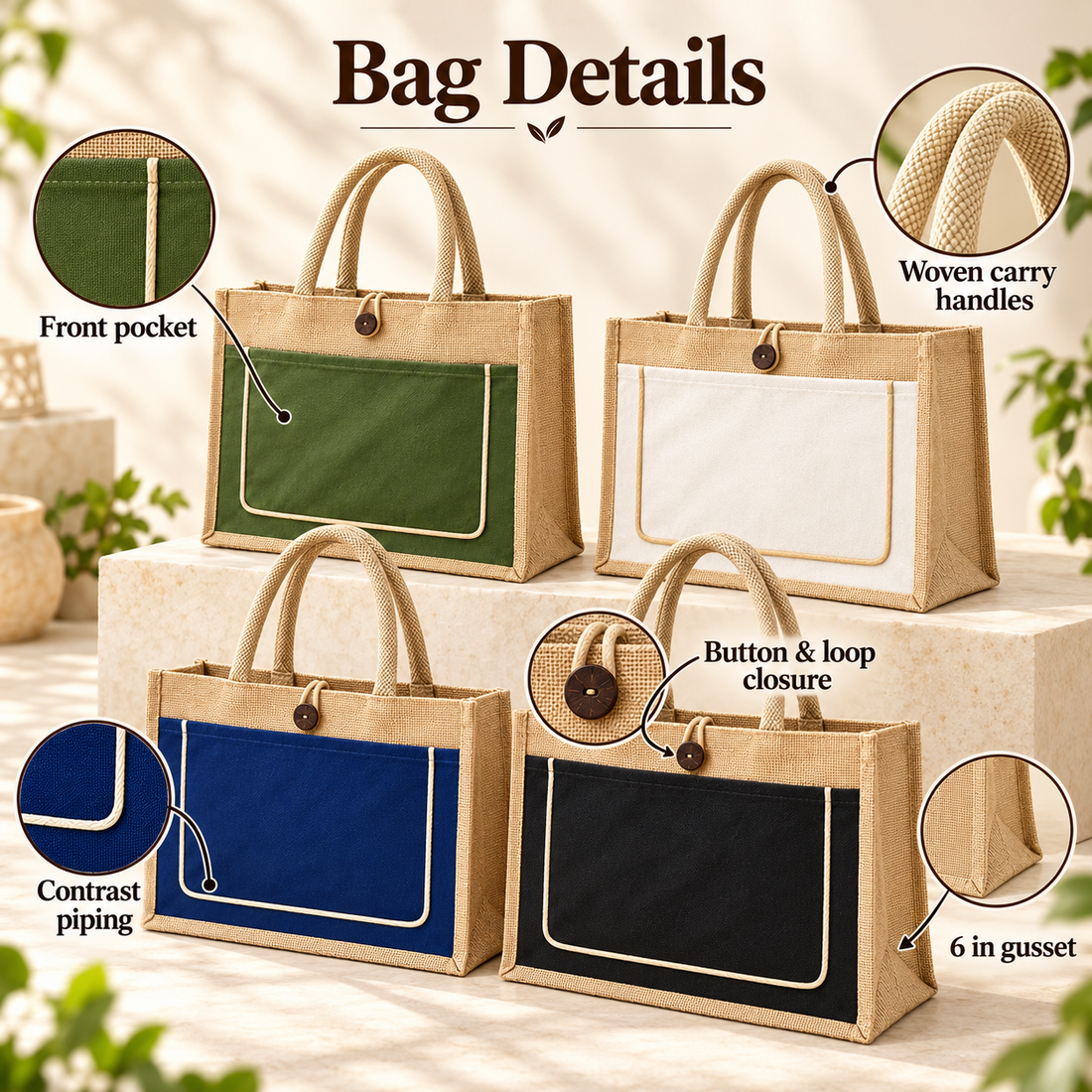 Jute Front Pocket Tote Bag Sample Kit