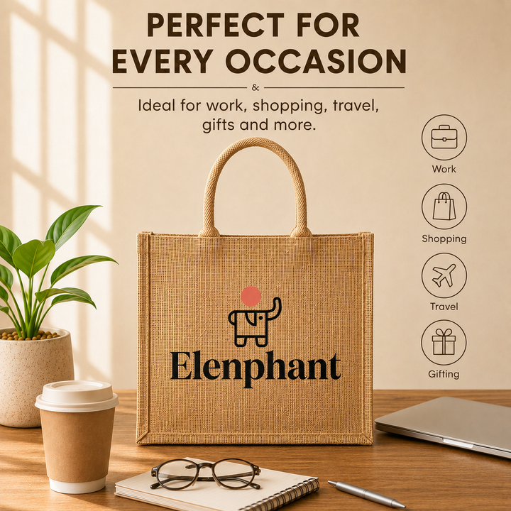 Custom 12×12×7.5 Natural Jute Tote Bag | 350 GSM