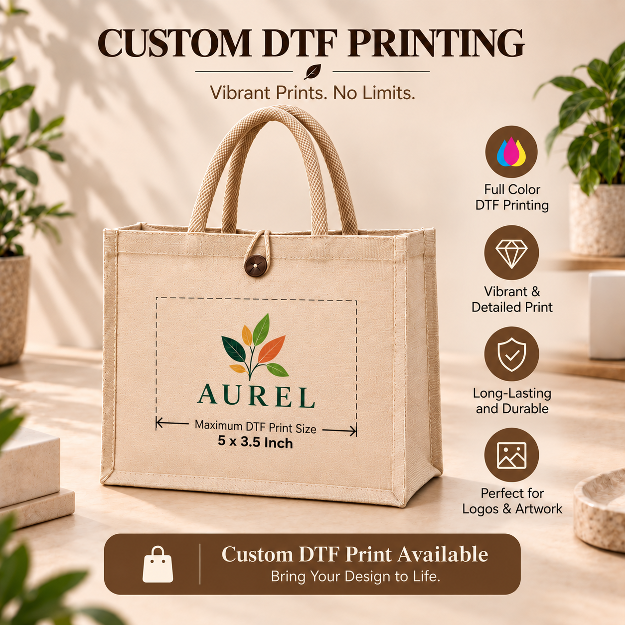 16x13x6 Natural Laminated Juco Shopping Bag with Button Closure
