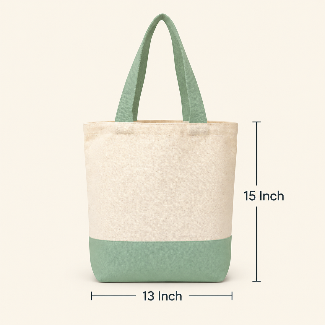 Plain Light Green & Beige Tote Bag | 330 GSM