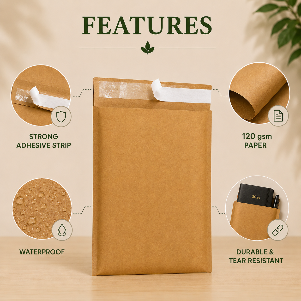 Custom 16x19 Kraft Paper Mailer Bag | 120 GSM