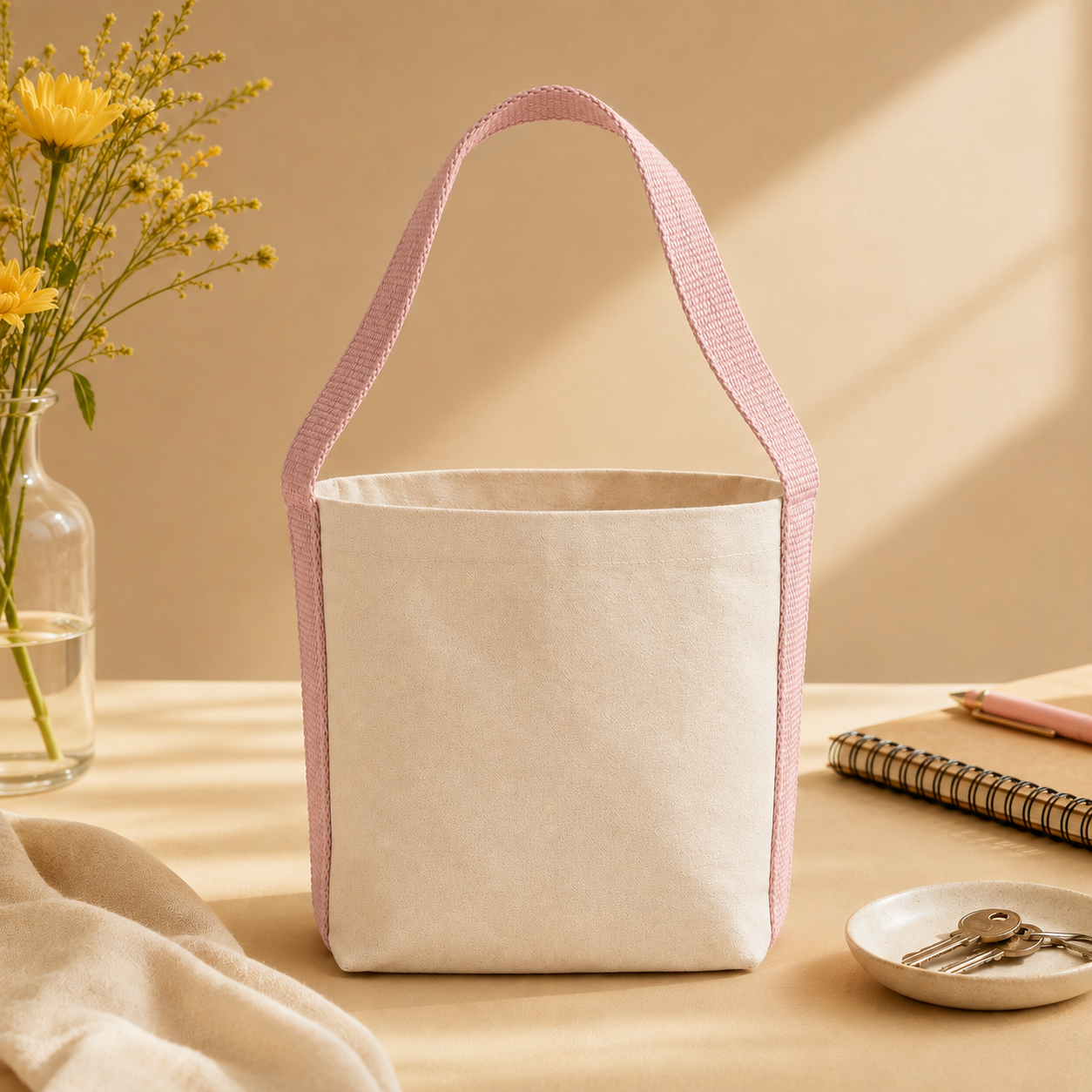 Plain Pink Basket Bag | 400 GSM