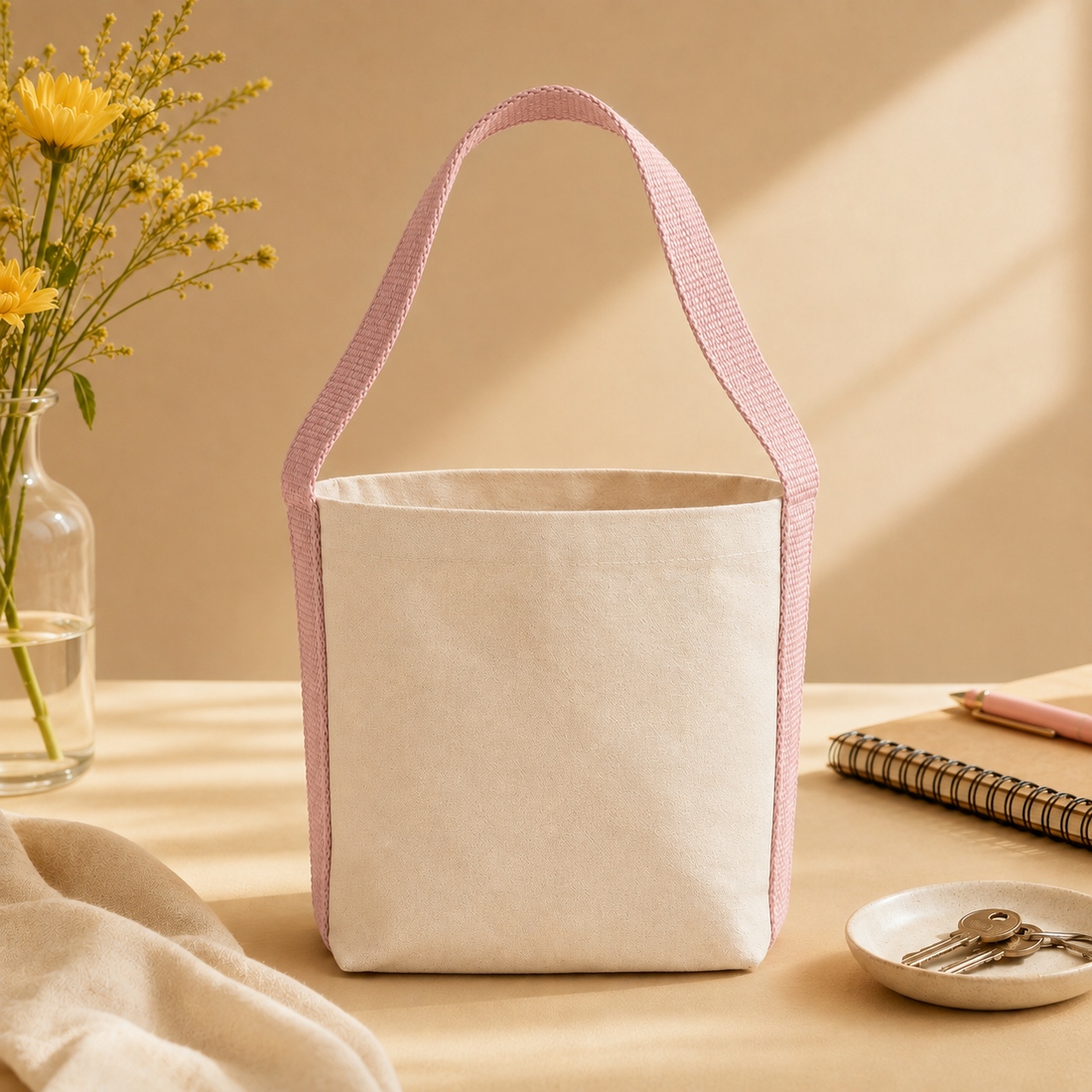 Plain Pink Basket Bag | 400 GSM