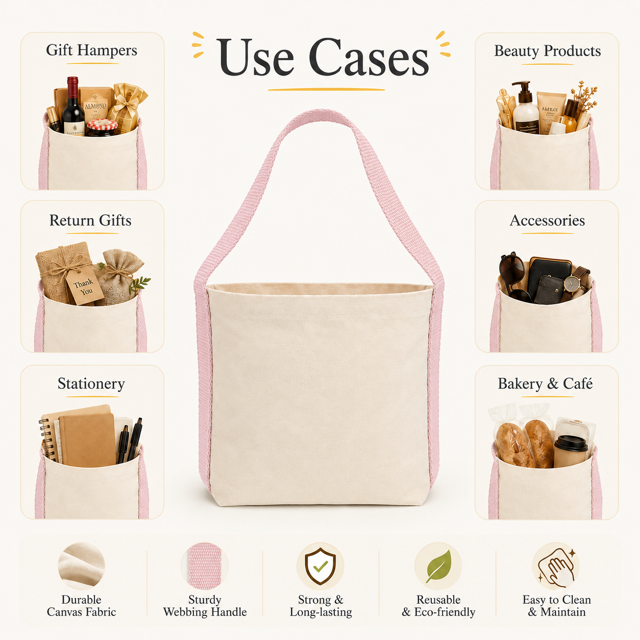 Plain Pink Basket Bag | 400 GSM