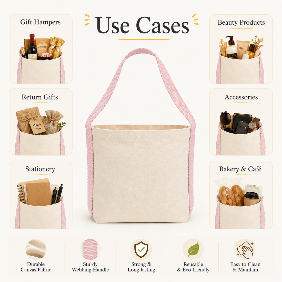 Plain Pink Basket Bag | 400 GSM