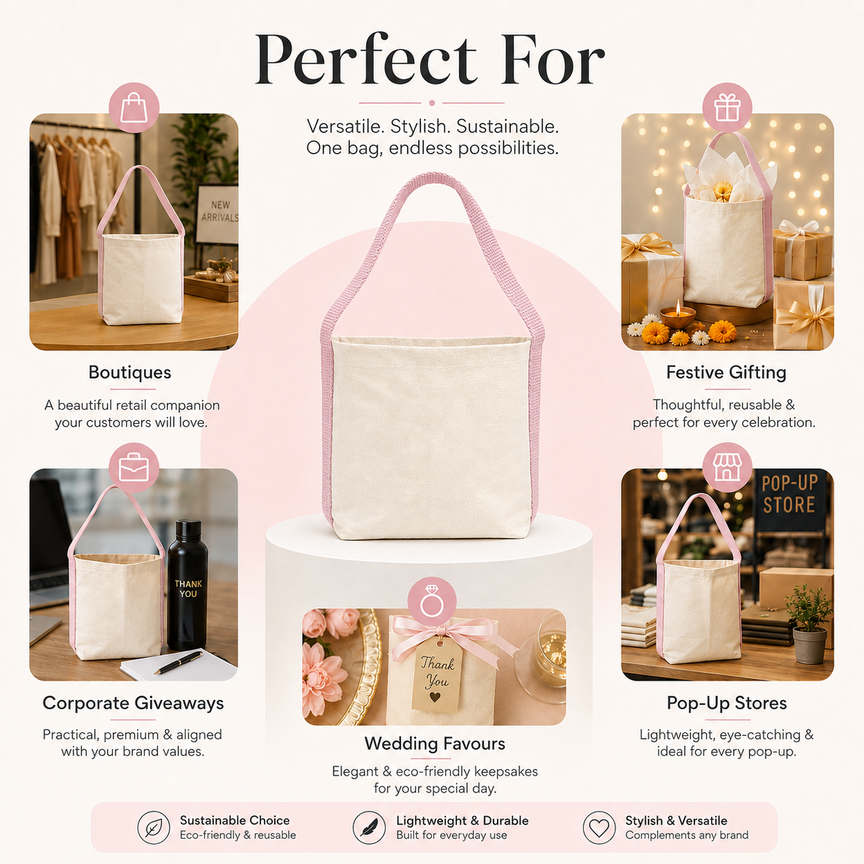 Plain Pink Basket Bag | 400 GSM