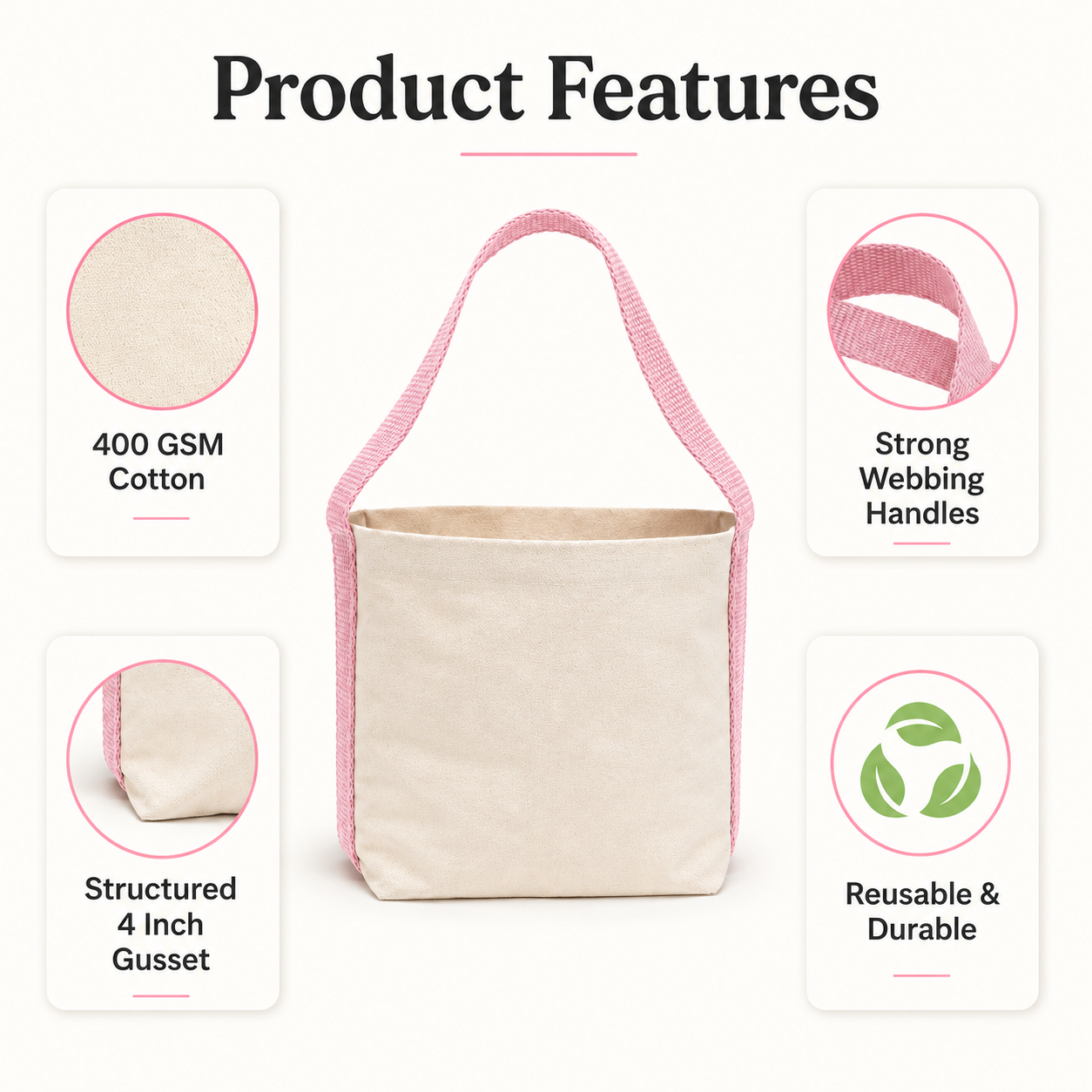 Plain Pink Basket Bag | 400 GSM