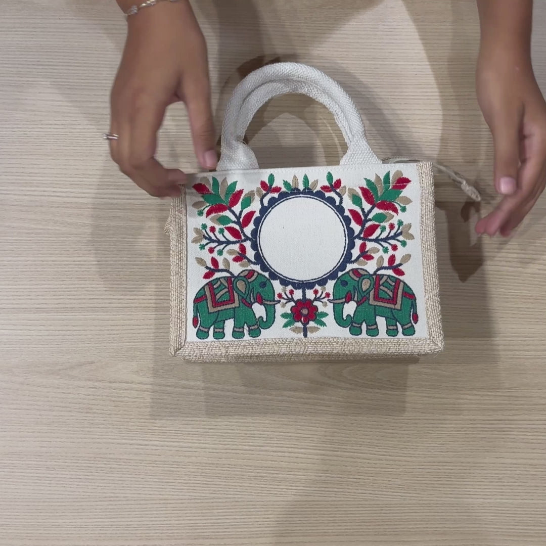Royal Elephant Embroidered Hamper Bag