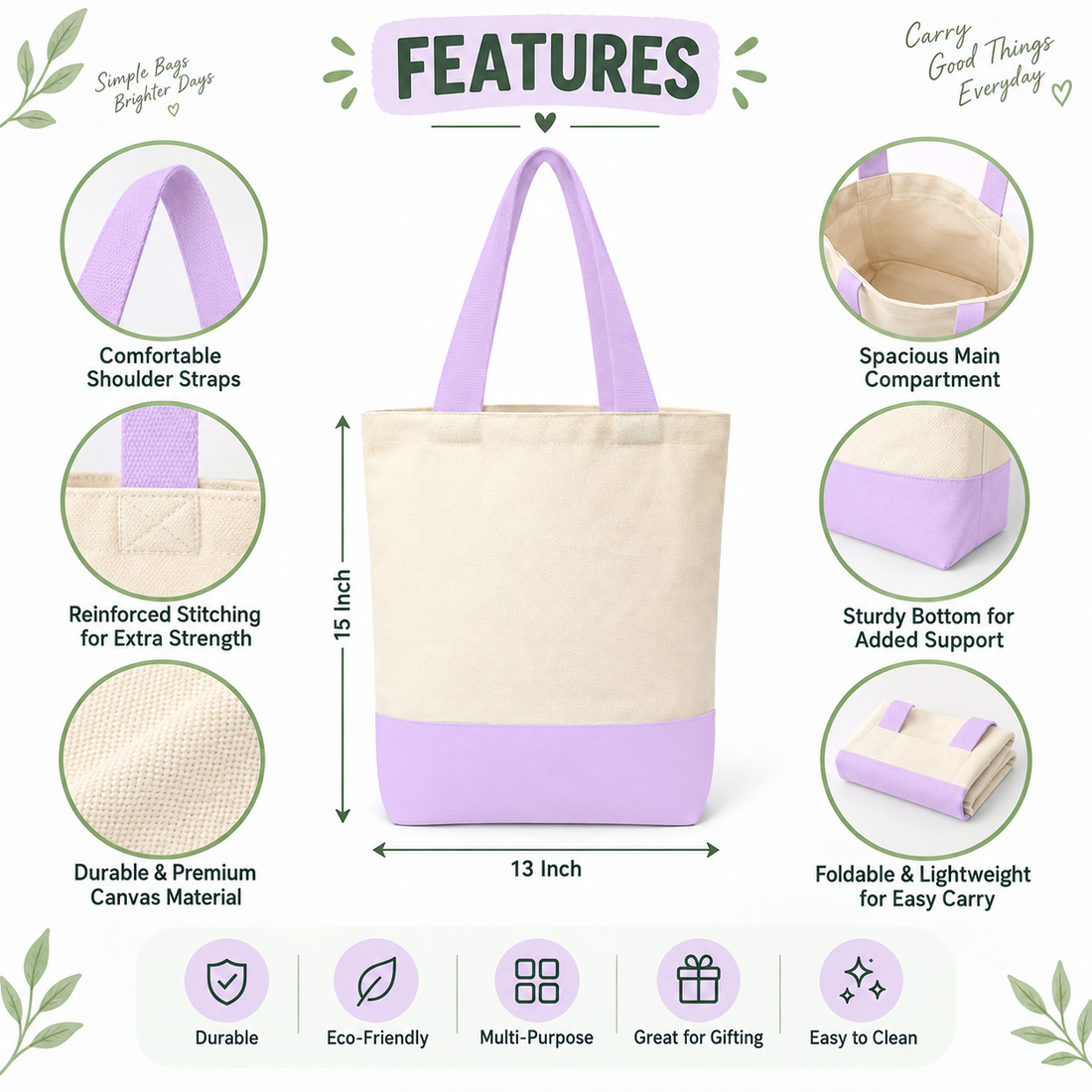 Plain Light Purple & Beige Tote Bag | 330 GSM