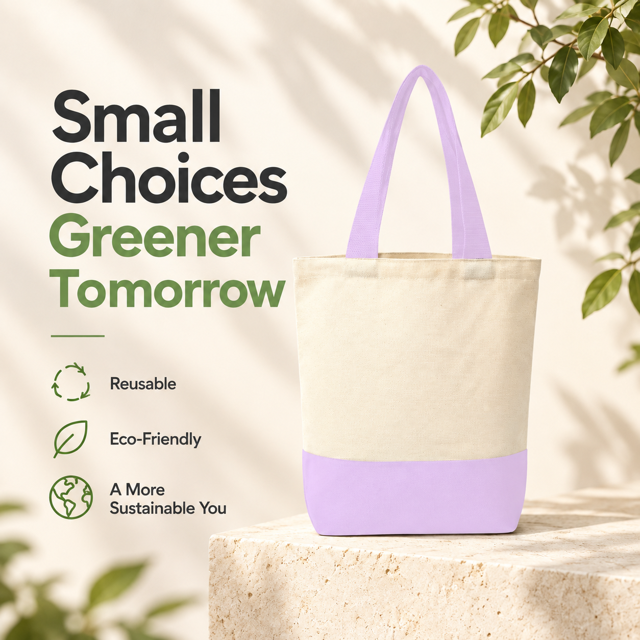 Plain Light Purple & Beige Tote Bag | 330 GSM