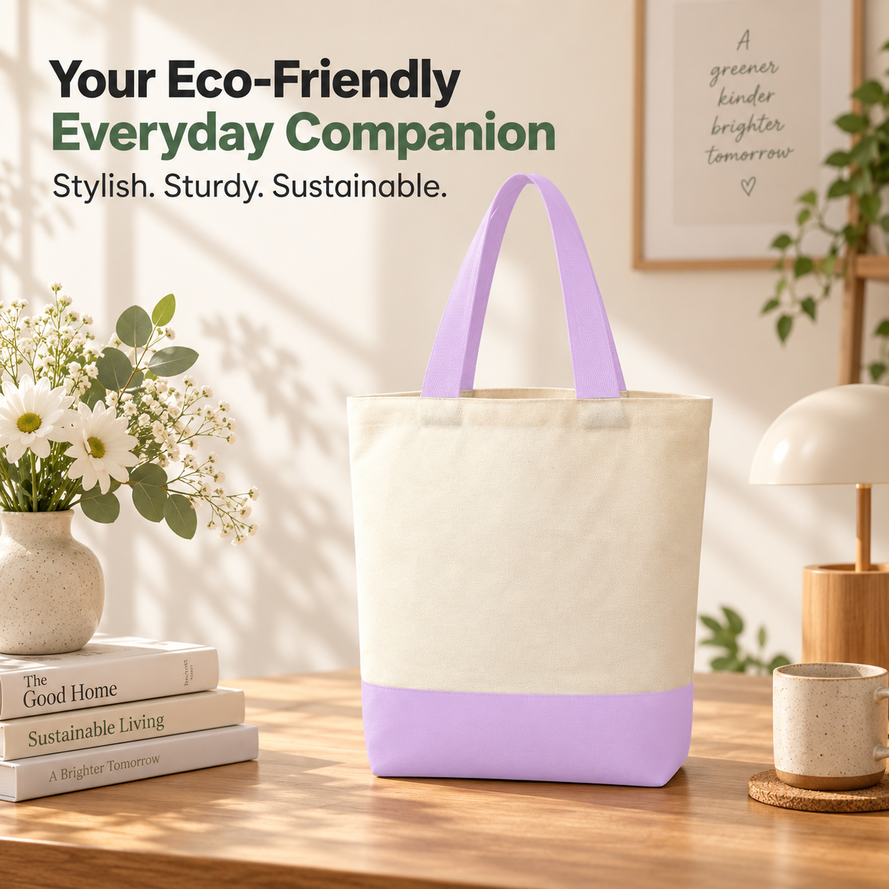 Plain Light Purple & Beige Tote Bag | 330 GSM