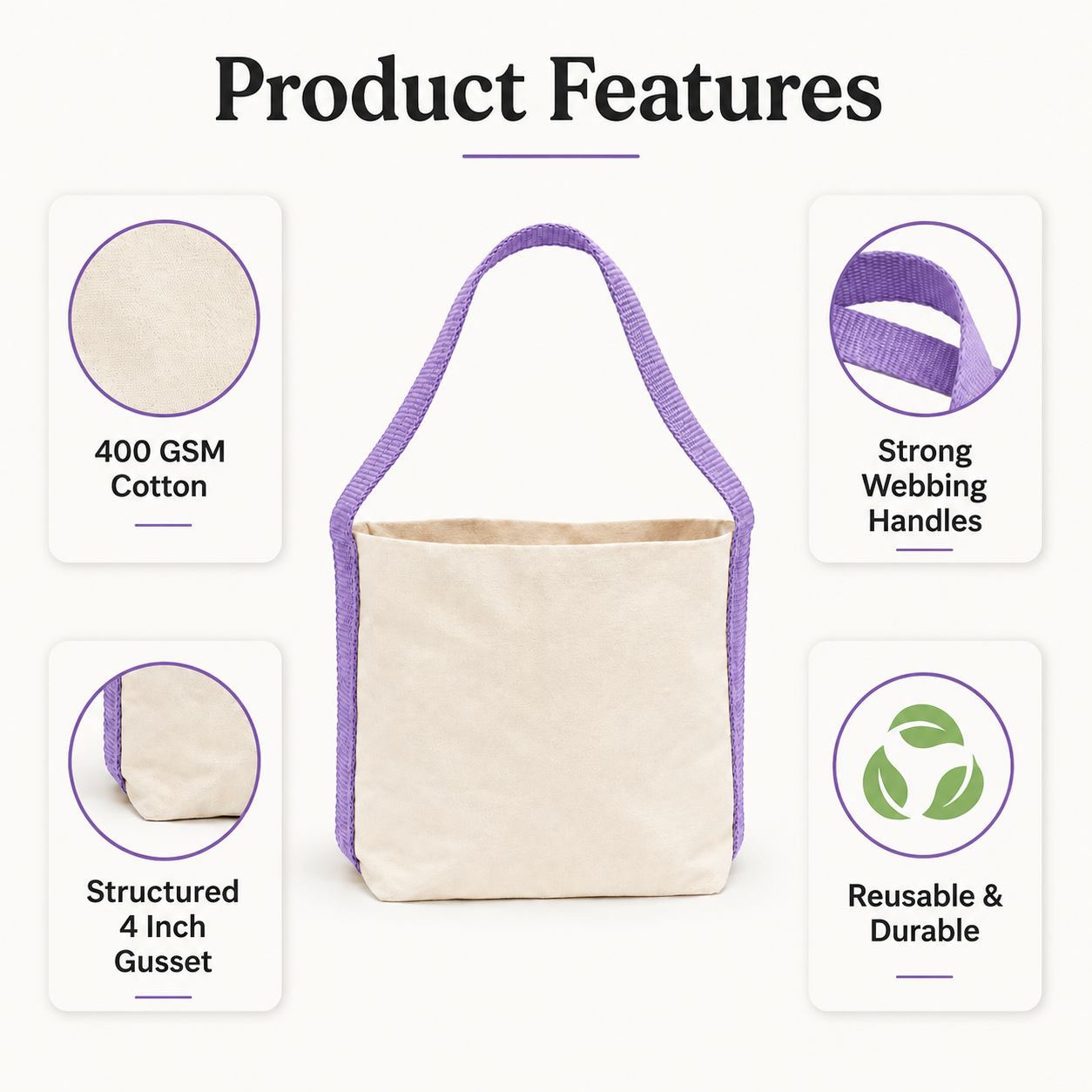Plain Purple Basket Bag | 400 GSM