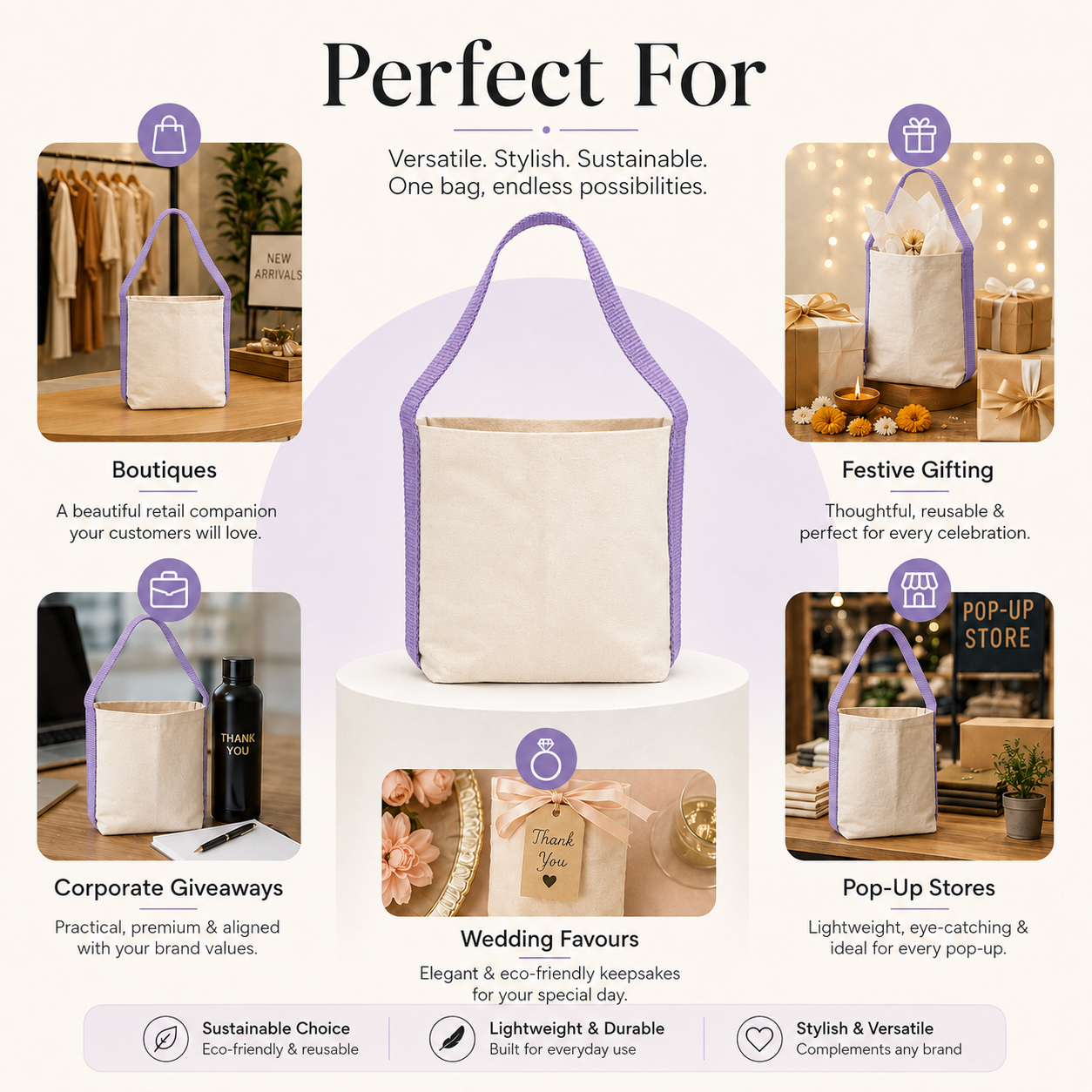 Plain Purple Basket Bag | 400 GSM