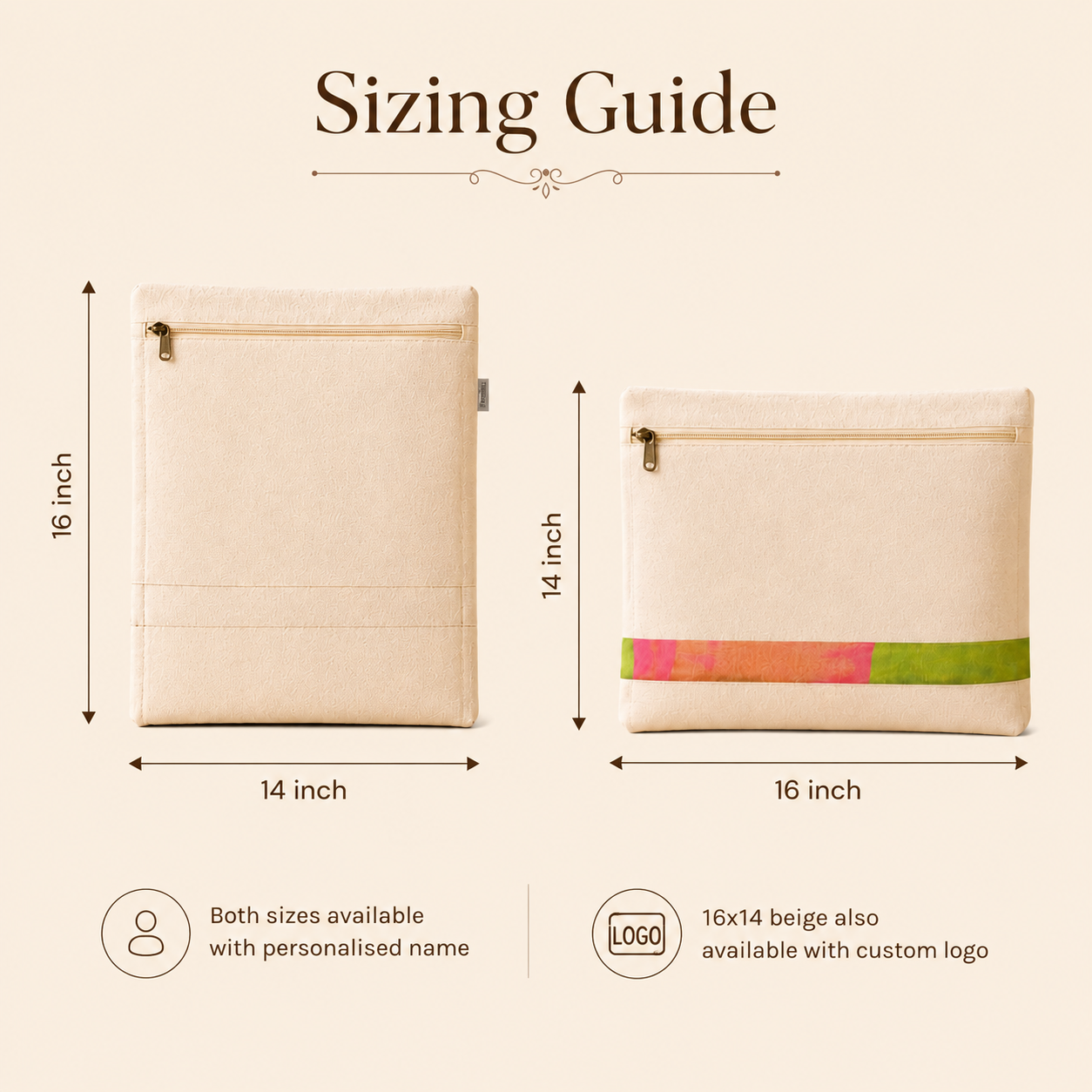 EcoCarry Cotton Saree Cover Sample Kit with 5 reusable 150 GSM cotton saree covers in 14×16 and 16×14 inch sizes with zipper closure, personalised name and custom logo options.
