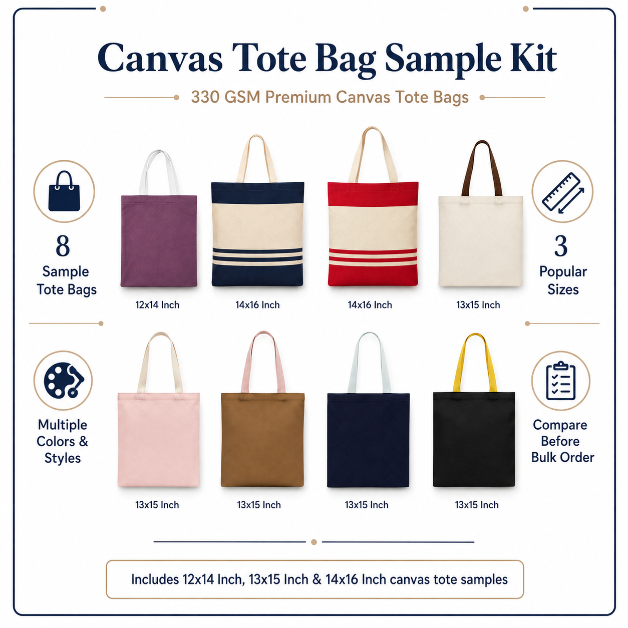 Canvas Tote Bag Sample Kit - 8 Colors | 330 GSM