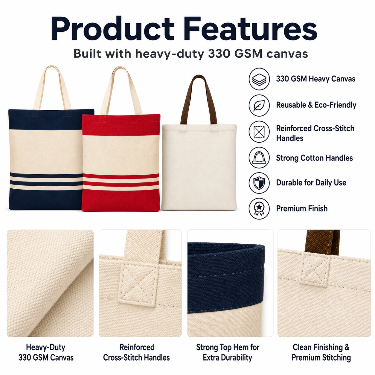 Canvas Tote Bag Sample Kit - 8 Colors | 330 GSM