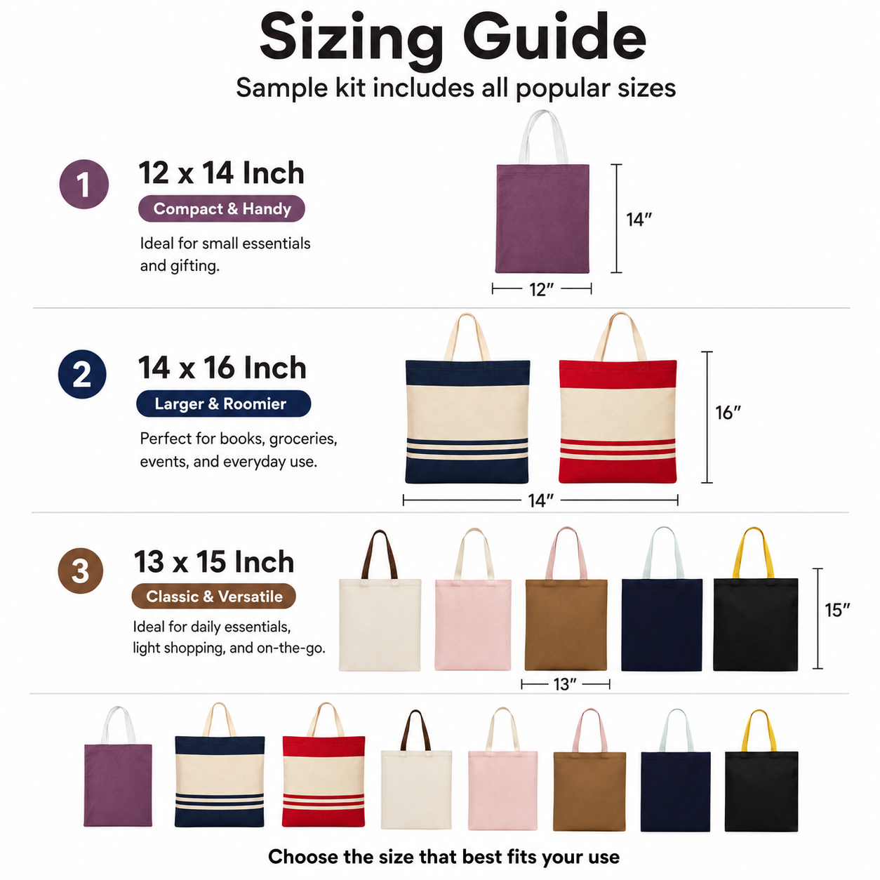 Canvas Tote Bag Sample Kit - 8 Colors | 330 GSM