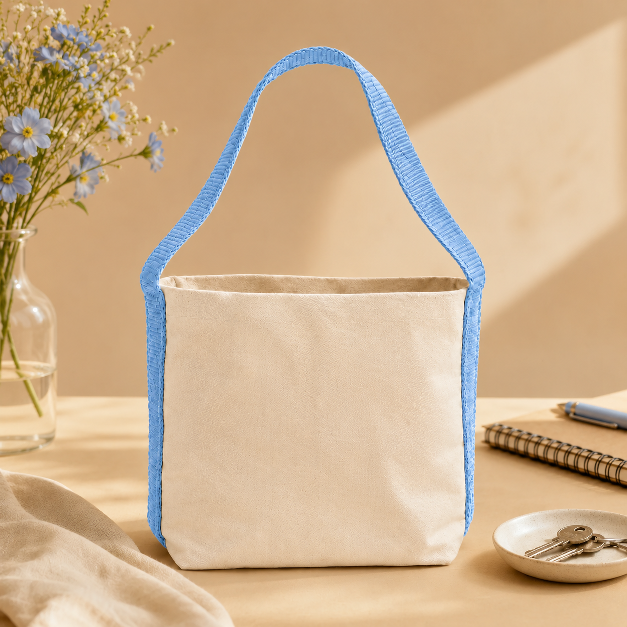 Plain Sky Blue Basket Bag | 400 GSM