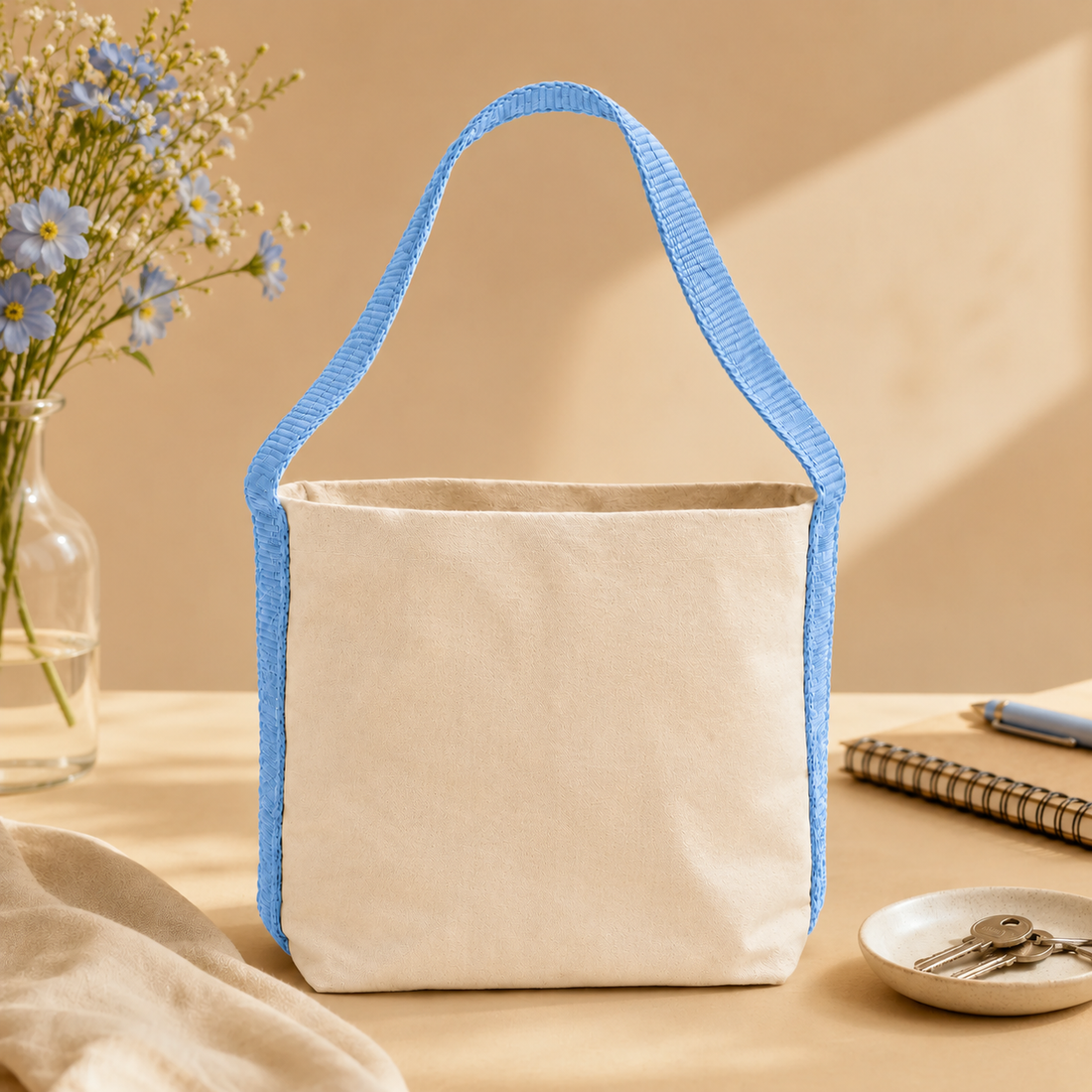 Plain Sky Blue Basket Bag | 400 GSM