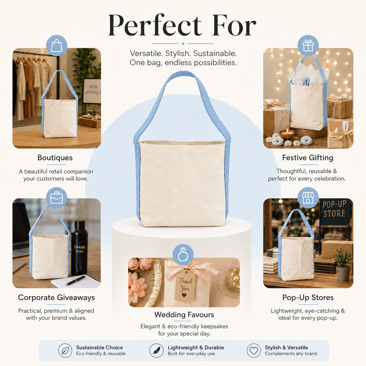 Plain Sky Blue Basket Bag | 400 GSM