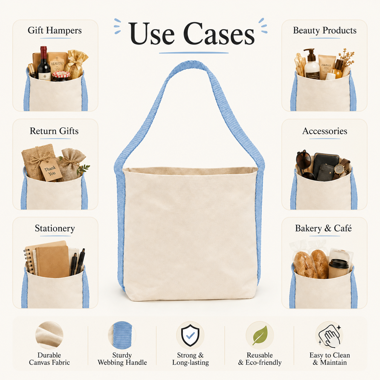 Plain Sky Blue Basket Bag | 400 GSM