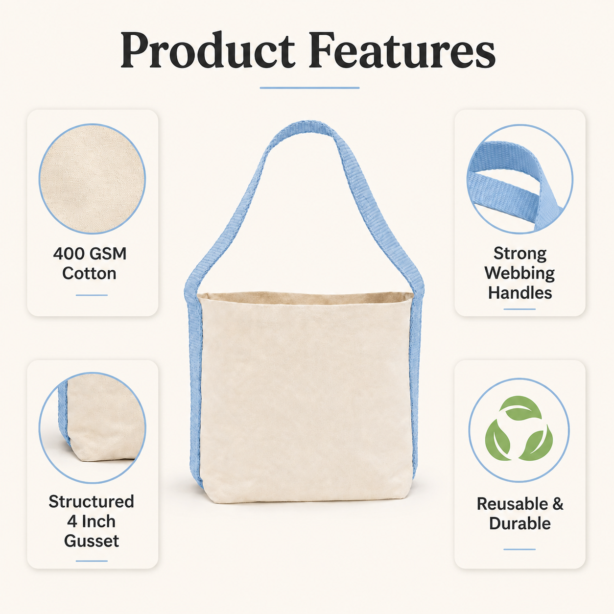 Plain Sky Blue Basket Bag | 400 GSM