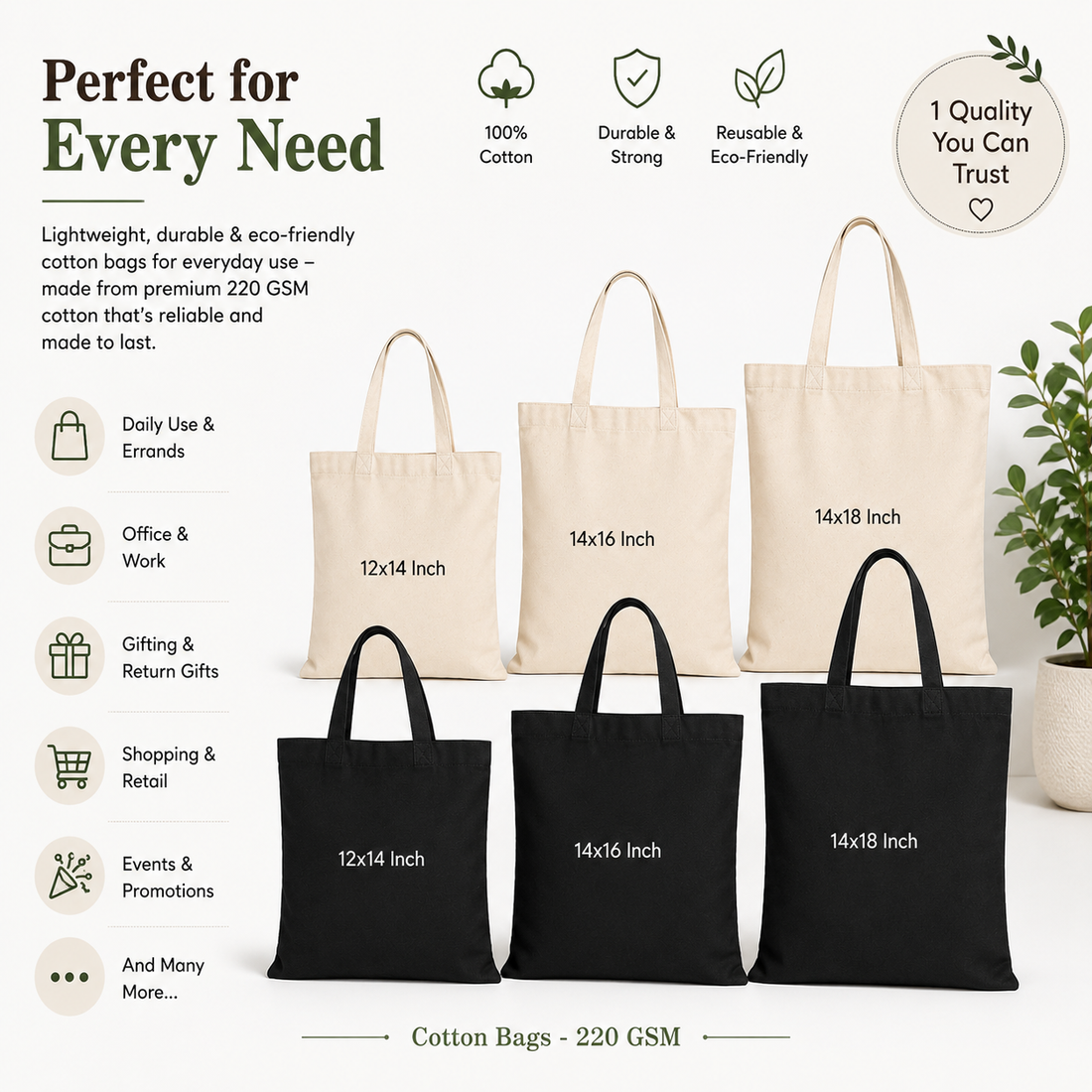 Cotton Tote Bag Sample Kit - 6 Sizes | 220 GSM