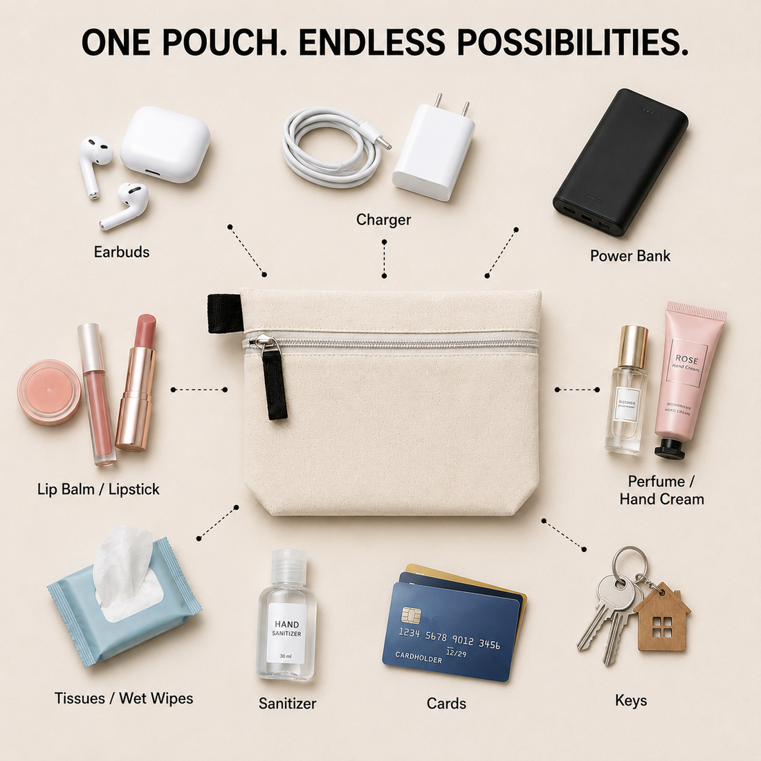 7x5x2 Utility Cotton Zipper Pouch