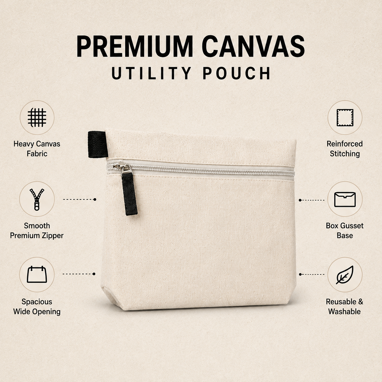 8x6x2 Utility Cotton Zipper Pouch