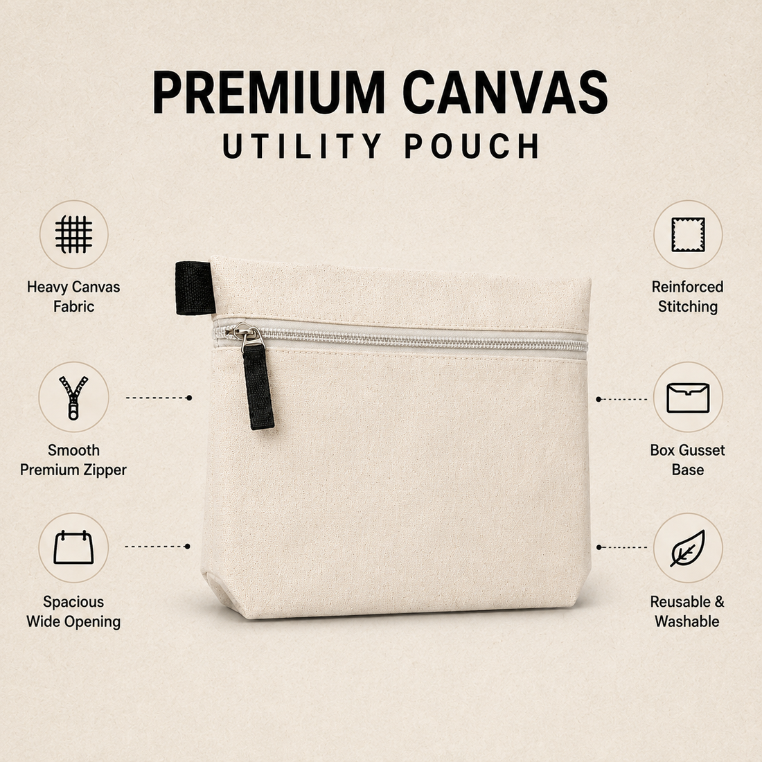 8x6x2 Utility Cotton Zipper Pouch
