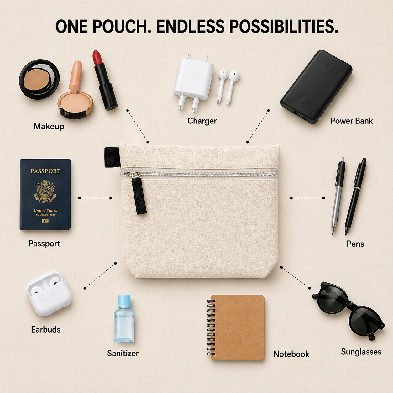 8x6x2 Utility Cotton Zipper Pouch