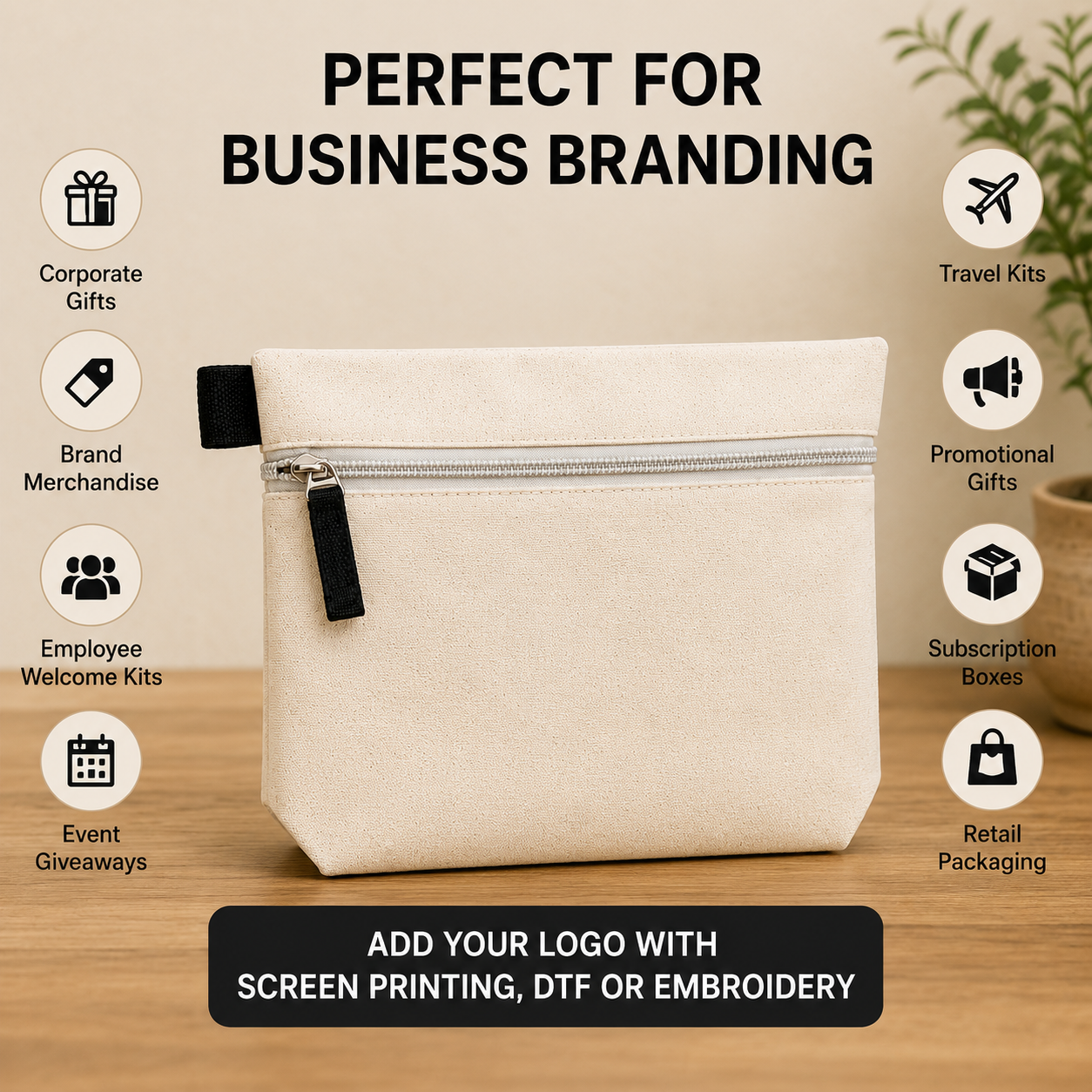 10×7.5×2.5 Utility Cotton Zipper Pouch