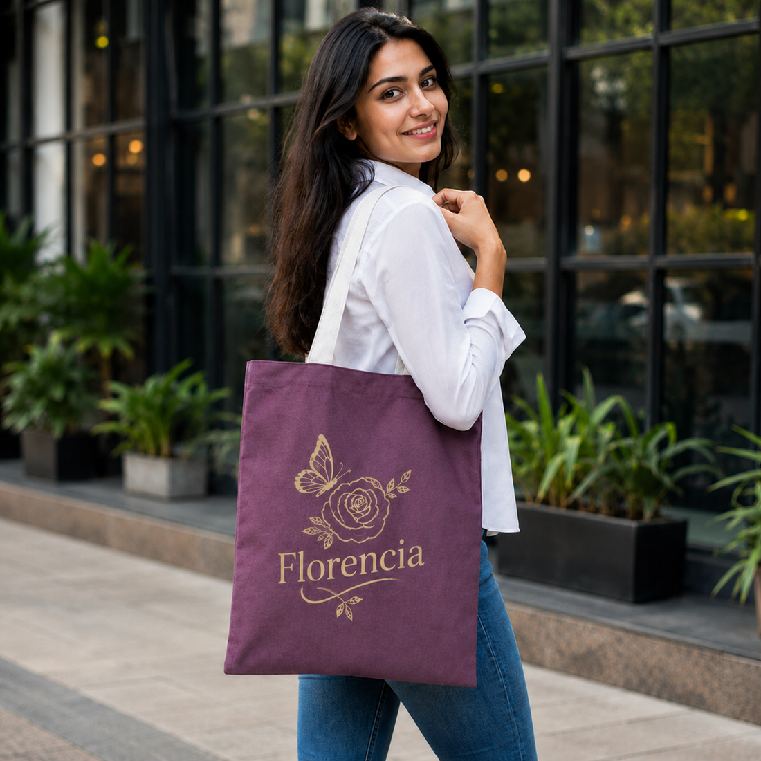 Custom 12×14 wine purple cotton canvas tote bag with 26-inch white cotton handles, 330 GSM reusable bag for logo printing, corporate gifting, retail packaging, and promotional branding.