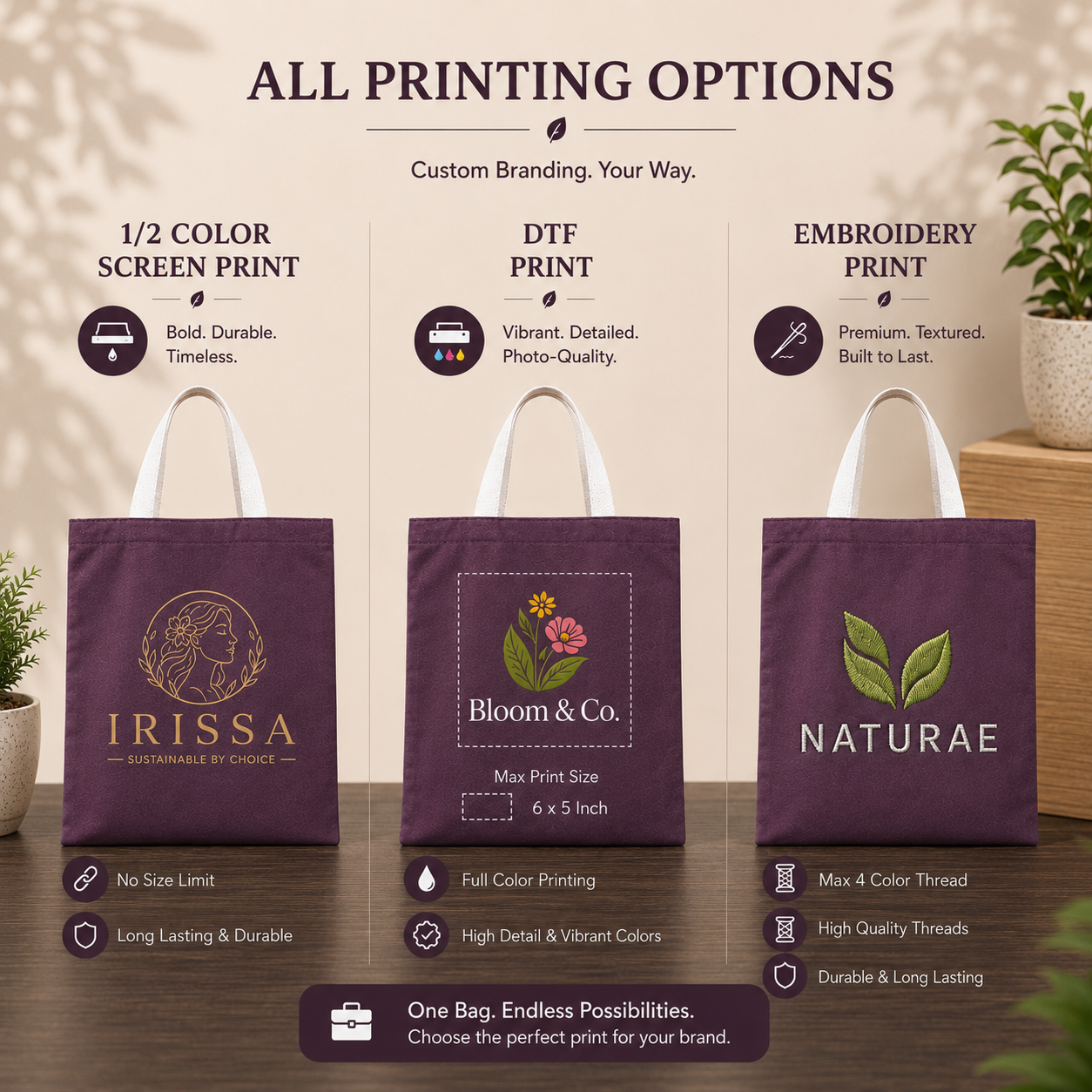 Custom 12×14 wine purple cotton canvas tote bag with 26-inch white cotton handles, 330 GSM reusable bag for logo printing, corporate gifting, retail packaging, and promotional branding.