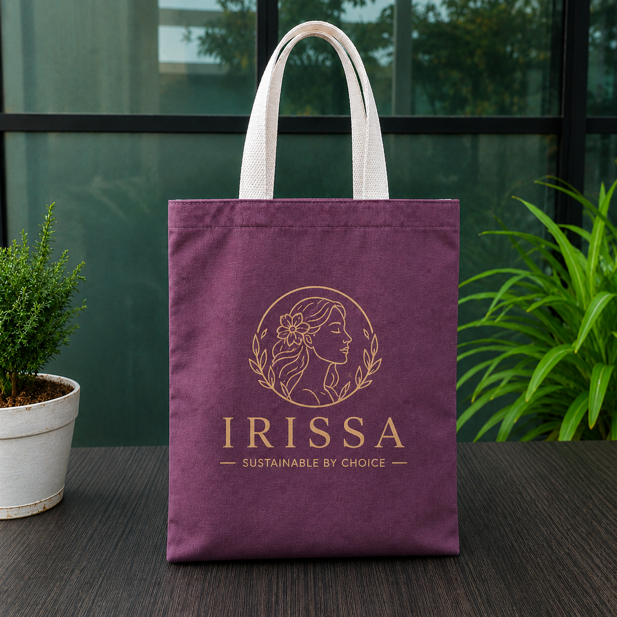 Custom 14×16 wine purple cotton canvas tote bag with 26-inch white cotton handles, 330 GSM reusable bag for logo printing, corporate gifting, retail packaging, and promotional branding.