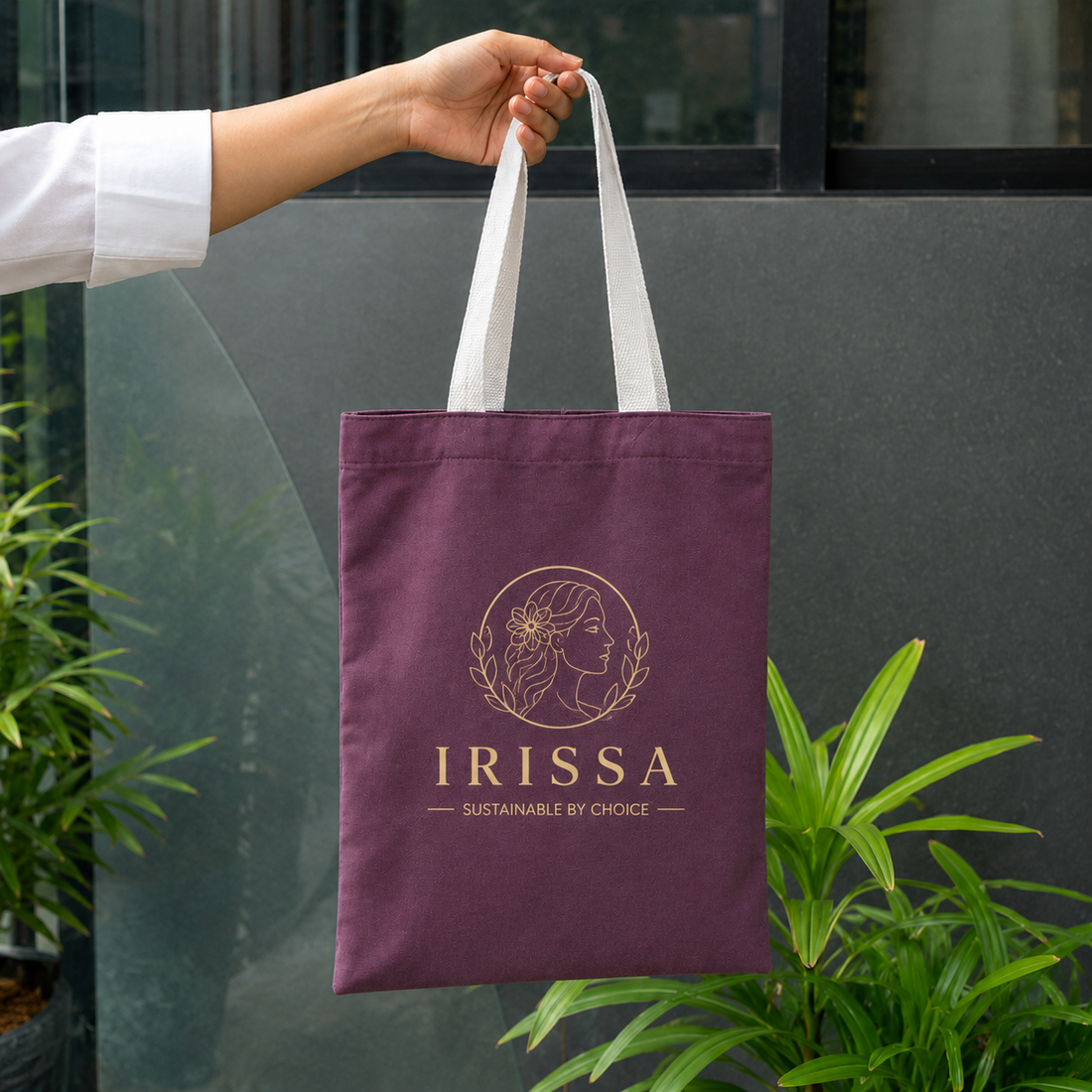 Custom 14×16 wine purple cotton canvas tote bag with 26-inch white cotton handles, 330 GSM reusable bag for logo printing, corporate gifting, retail packaging, and promotional branding.