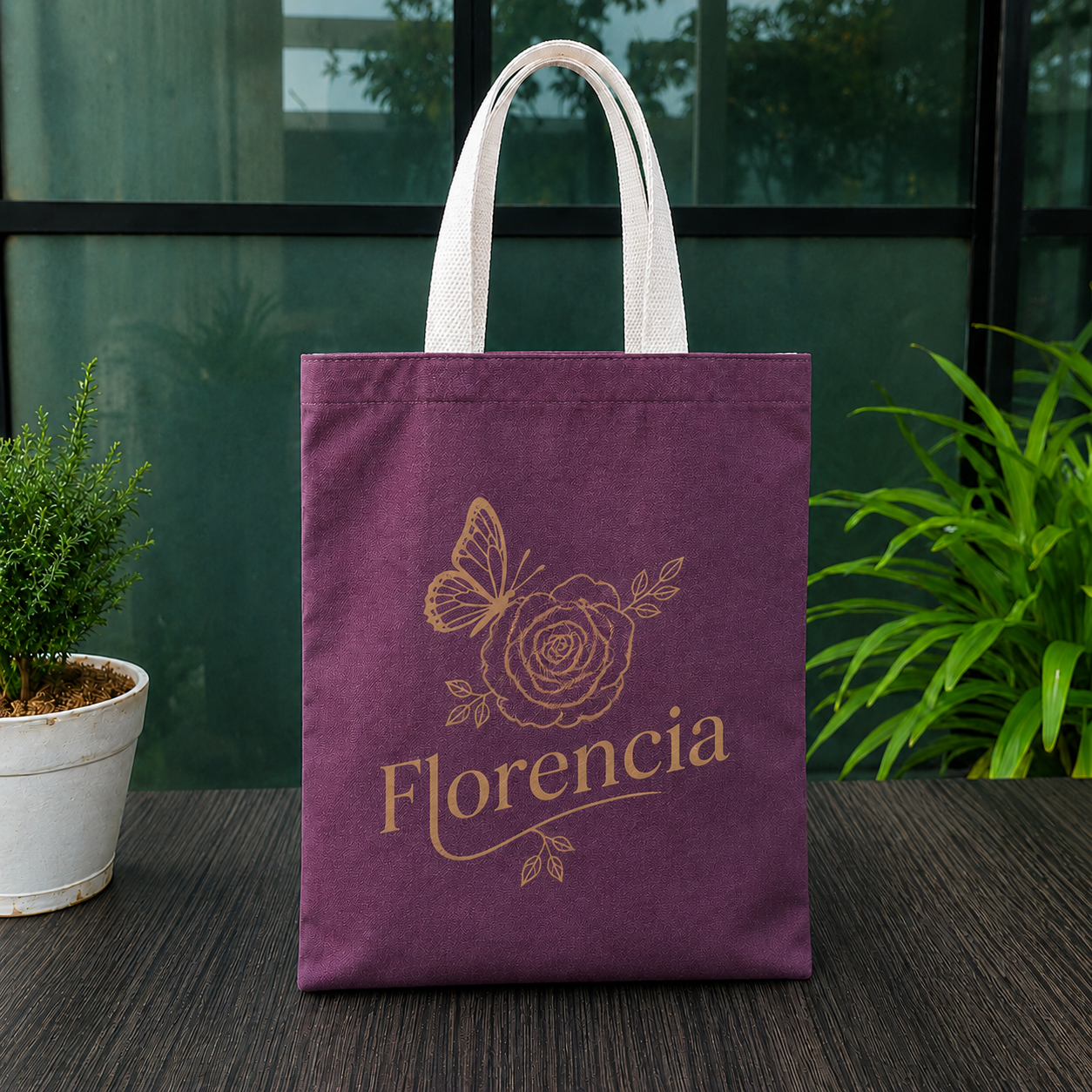 Custom 12×14 wine purple cotton canvas tote bag with 26-inch white cotton handles, 330 GSM reusable bag for logo printing, corporate gifting, retail packaging, and promotional branding.
