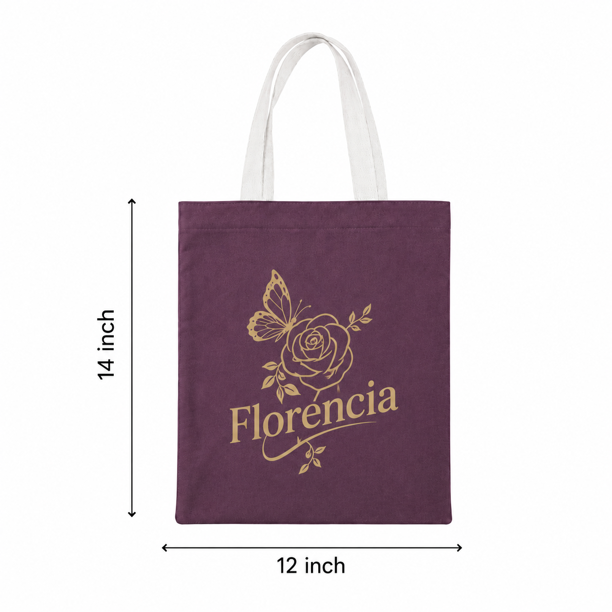Custom 12×14 wine purple cotton canvas tote bag with 26-inch white cotton handles, 330 GSM reusable bag for logo printing, corporate gifting, retail packaging, and promotional branding.