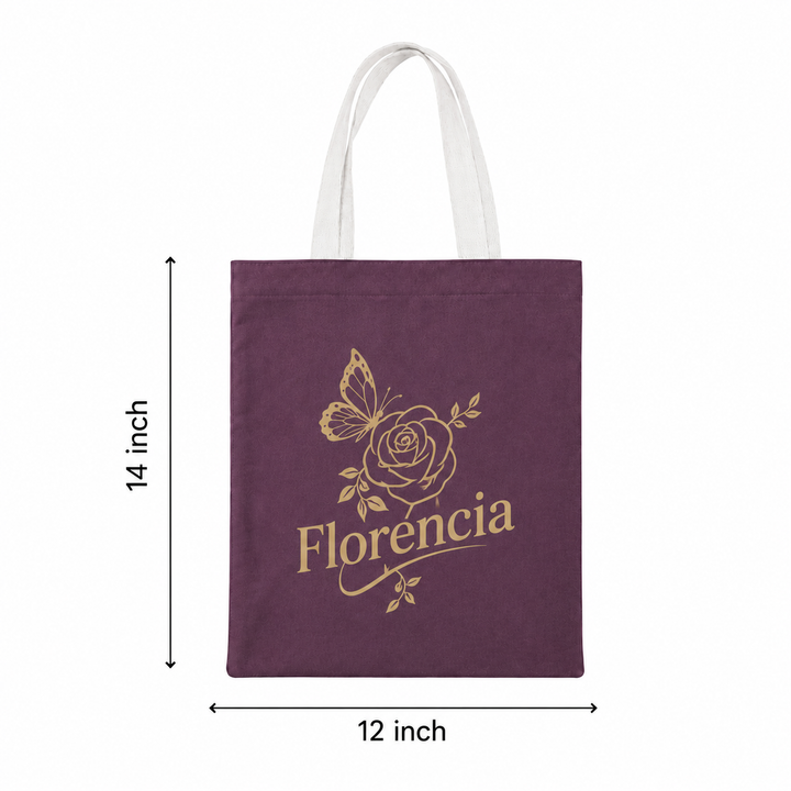 Custom 12×14 wine purple cotton canvas tote bag with 26-inch white cotton handles, 330 GSM reusable bag for logo printing, corporate gifting, retail packaging, and promotional branding.